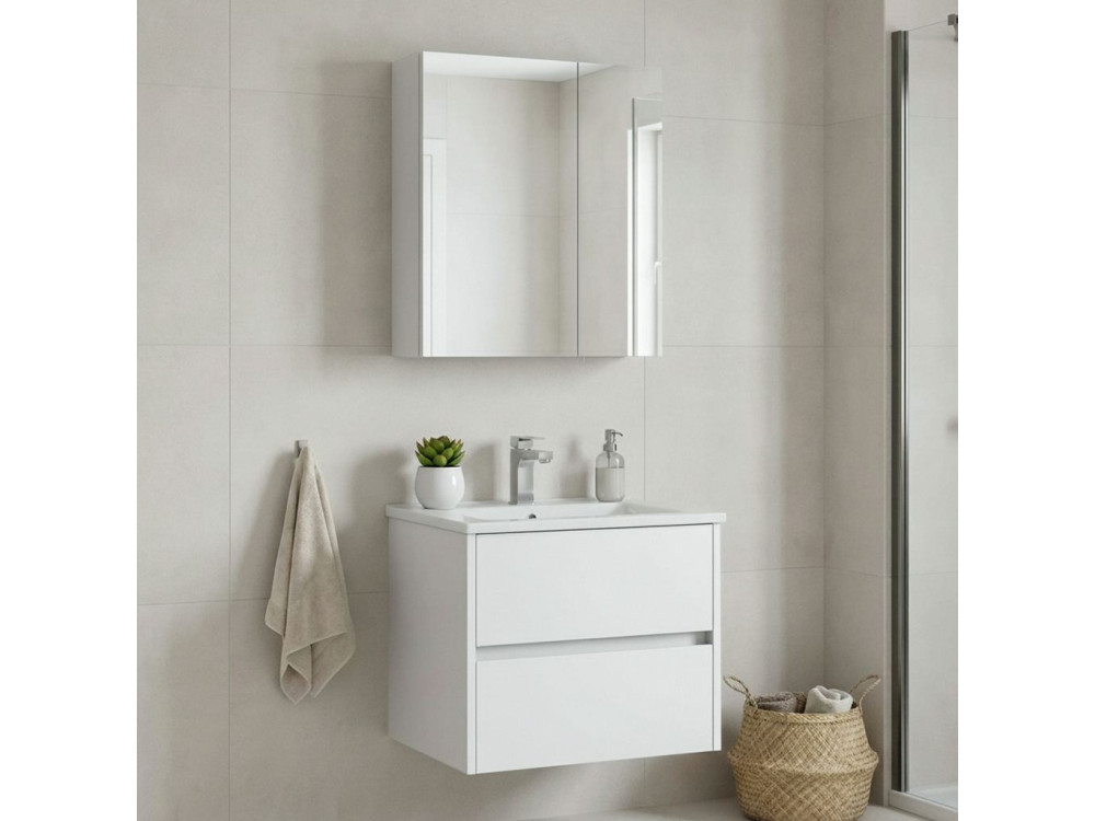 Conjunto de mueble con lavabo y espejo (2 piezas) «Side 65 v2» - 65 x 45 x 52 cm - Blanco mate