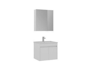 Conjunto de mueble con lavabo y espejo (2 piezas) «Side 65 v2» - 65 x 45 x 52 cm - Blanco mate