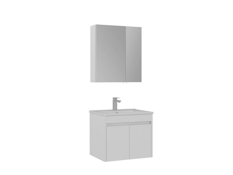 Conjunto de mueble con lavabo y espejo (2 piezas) «Side 65 v2» - 65 x 45 x 52 cm - Blanco mate