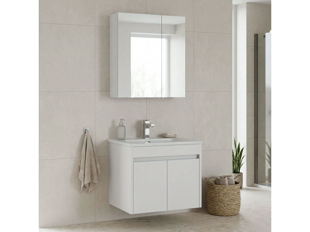 Conjunto de mueble con lavabo y espejo (2 piezas) «Side 65 v2» - 65 x 45 x 52 cm - Blanco mate