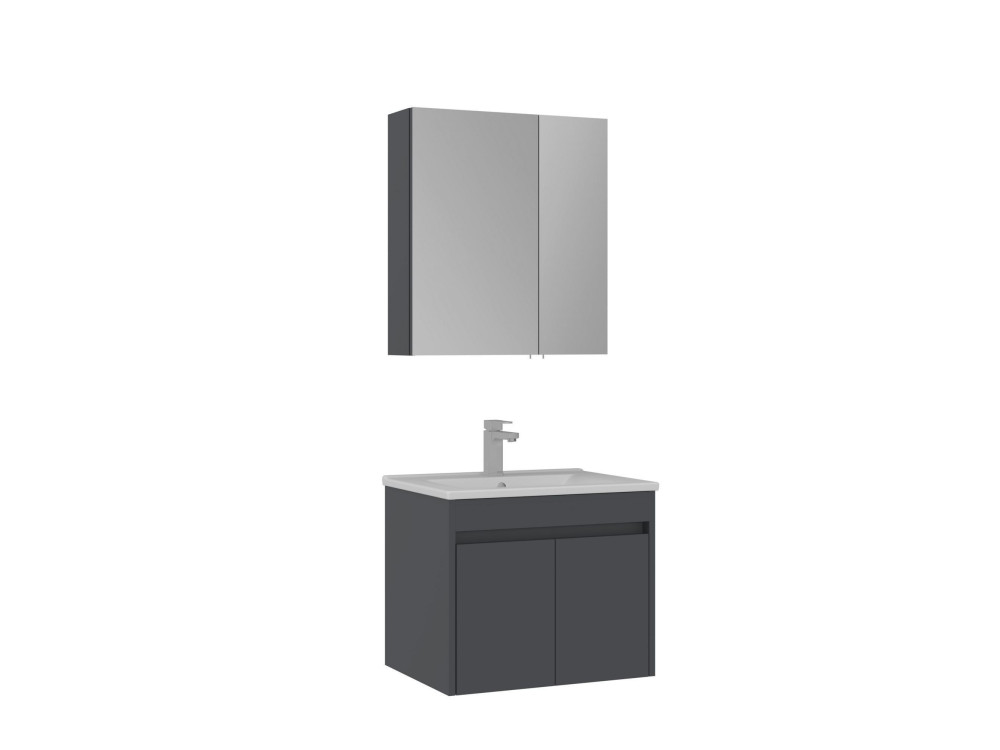 Conjunto de mueble con lavabo y espejo (2 piezas) «Side 65 v2» - 65 x 45 x 52 cm - Antracita mate