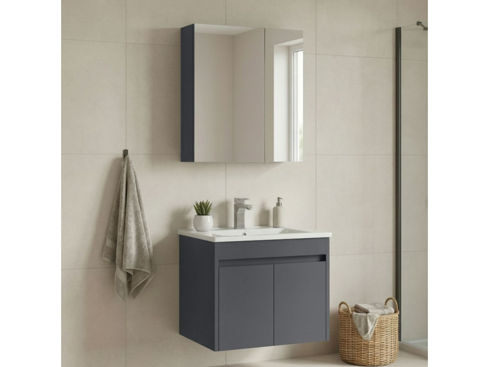 Conjunto de mueble con lavabo y espejo (2 piezas) «Side 65 v2» - 65 x 45 x 52 cm - Antracita mate