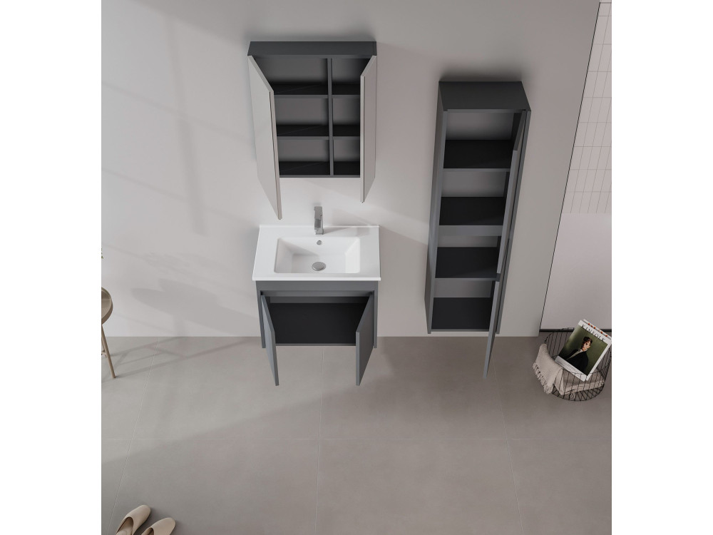 Conjunto de mueble con lavabo y espejo (2 piezas) «Side 65 v2» - 65 x 45 x 52 cm - Antracita mate