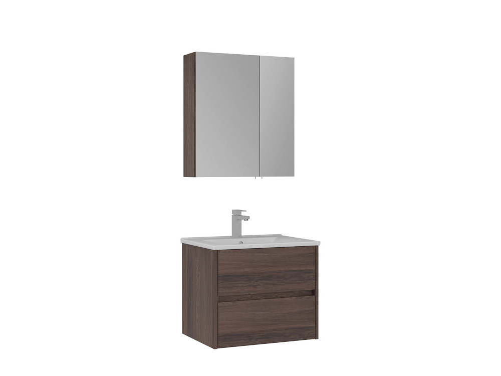 Conjunto de mueble con lavabo y espejo (2 piezas) «Side 65 v2» - 65 x 45 x 52 cm - Nogal