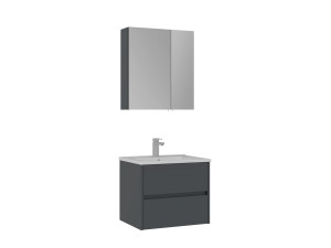 Conjunto de mueble con lavabo y espejo (2 piezas) «Side 65 v2» - 65 x 45 x 52 cm - Antracita mate