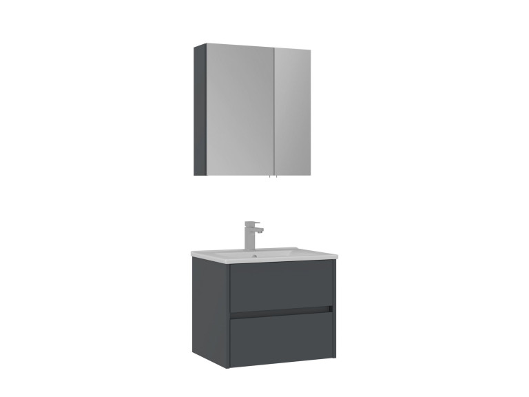 Conjunto de mueble con lavabo y espejo (2 piezas) «Side 65 v2» - 65 x 45 x 52 cm - Antracita mate