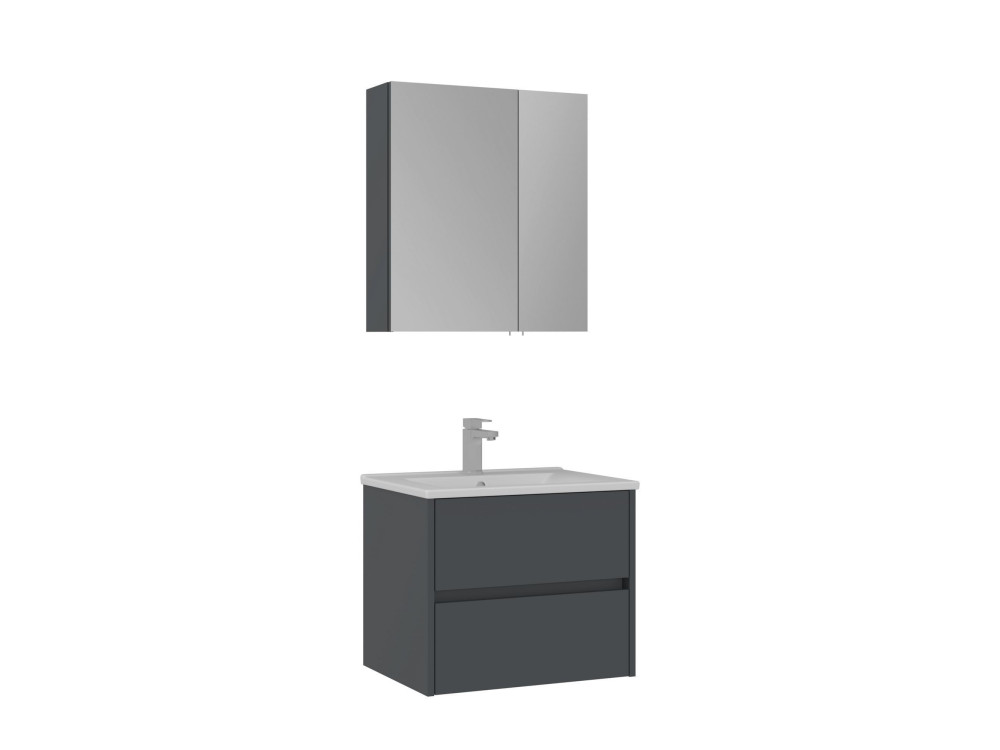 Conjunto de mueble con lavabo y espejo (2 piezas) «Side 65 v2» - 65 x 45 x 52 cm - Antracita mate