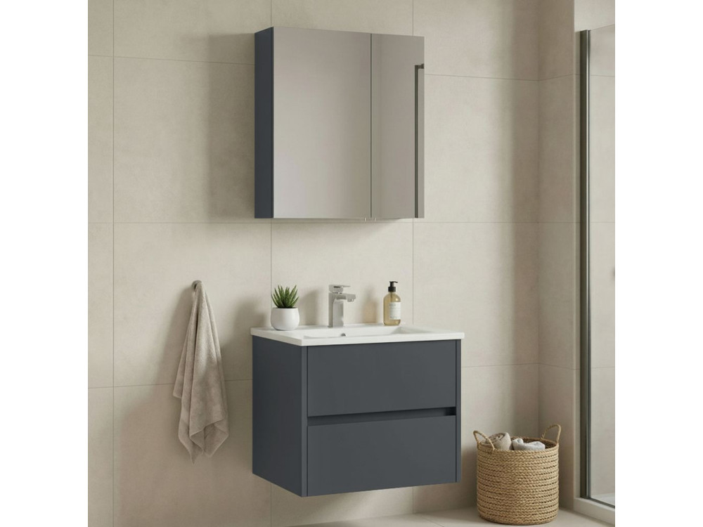 Conjunto de mueble con lavabo y espejo (2 piezas) «Side 65 v2» - 65 x 45 x 52 cm - Antracita mate