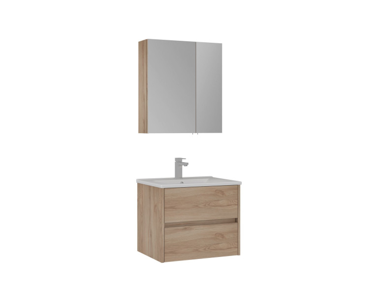 Conjunto de mueble con lavabo y espejo (2 piezas) «Side 65 v2» - 65 x 45 x 52 cm - Roble