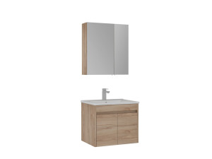 Conjunto de mueble con lavabo y espejo (2 piezas) «Side 65 v2» - 65 x 45 x 52 cm - Roble
