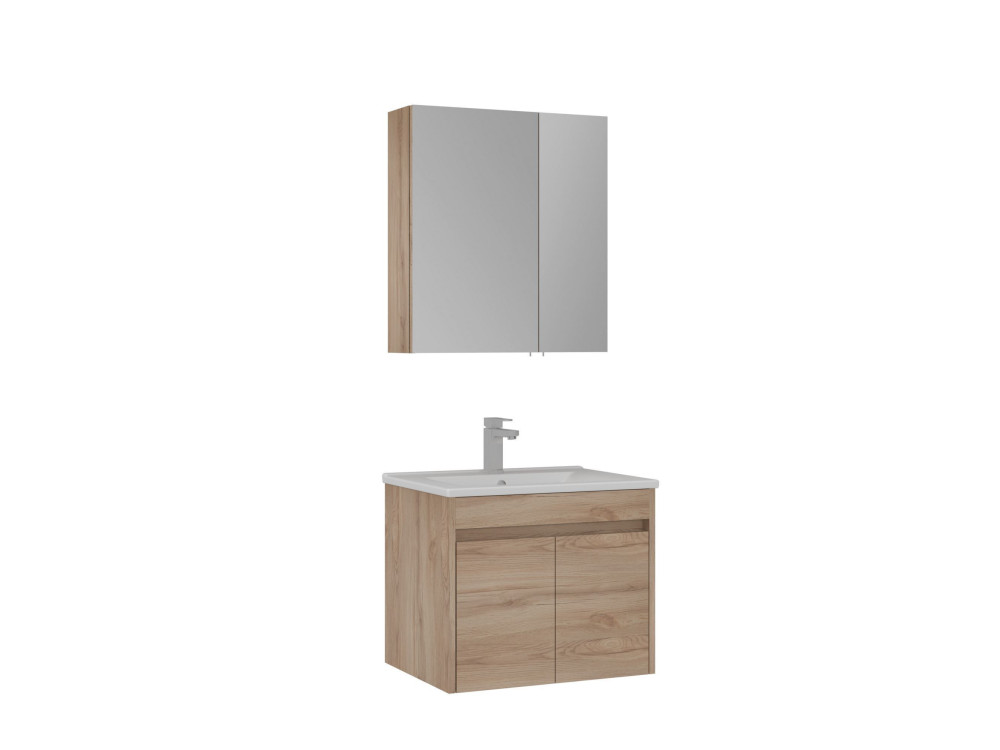 Conjunto de mueble con lavabo y espejo (2 piezas) «Side 65 v2» - 65 x 45 x 52 cm - Roble