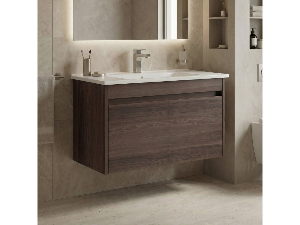Mueble para lavabo «Side 85 v2» - 85 x 45 x 52 cm - Nogal oscuro