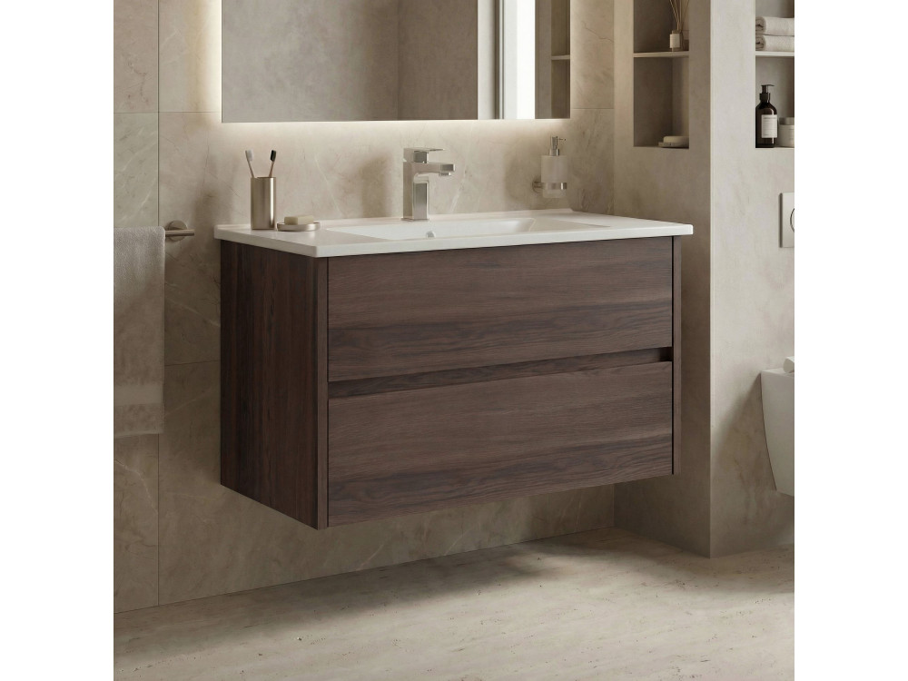 Mueble para lavabo «Side 85 v2» - 85 x 45 x 52 cm - Nogal oscuro