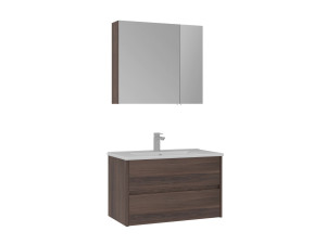 Conjunto de mueble con lavabo y espejo (2 piezas) «Side 85 v2» - 85 x 45 x 52 cm - Nogal