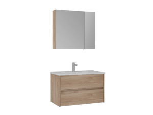 Conjunto de mueble con lavabo y espejo (2 piezas) «Side 85 v2» - 85 x 45 x 52 cm - Roble