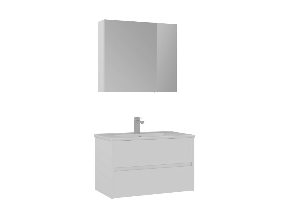 Conjunto de mueble con lavabo y espejo (2 piezas) «Side 85 v2» - 85 x 45 x 52 cm - Blanco mate