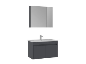 Conjunto de mueble con lavabo y espejo (2 piezas) «Side 85 v2» - 85 x 45 x 52 cm - Antracita mate
