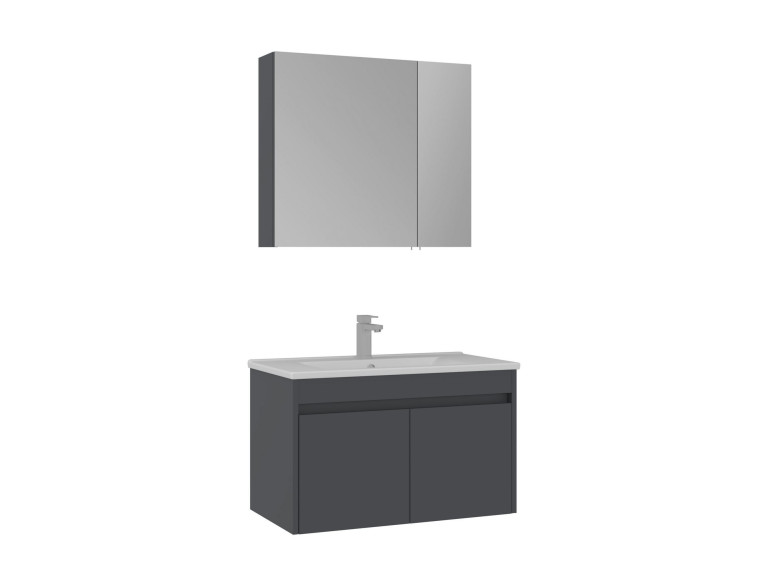Conjunto de mueble con lavabo y espejo (2 piezas) «Side 85 v2» - 85 x 45 x 52 cm - Antracita mate