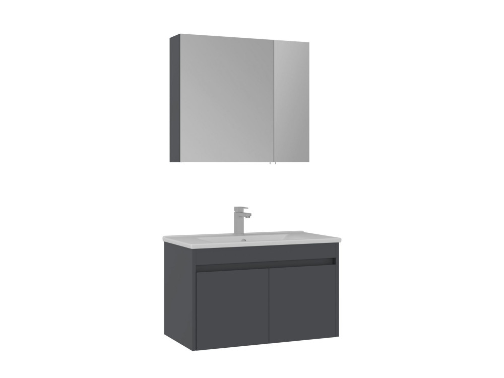 Conjunto de mueble con lavabo y espejo (2 piezas) «Side 85 v2» - 85 x 45 x 52 cm - Antracita mate