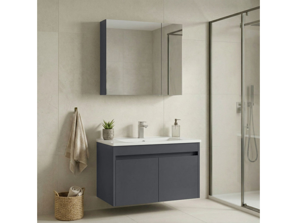 Conjunto de mueble con lavabo y espejo (2 piezas) «Side 85 v2» - 85 x 45 x 52 cm - Antracita mate