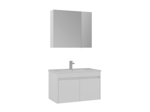 Conjunto de mueble con lavabo y espejo (2 piezas) «Side 85 v2» - 85 x 45 x 52 cm - Blanco mate
