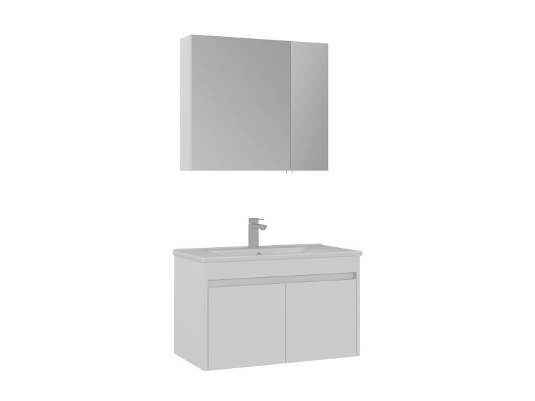 Conjunto de mueble con lavabo y espejo (2 piezas) «Side 85 v2» - 85 x 45 x 52 cm - Blanco mate