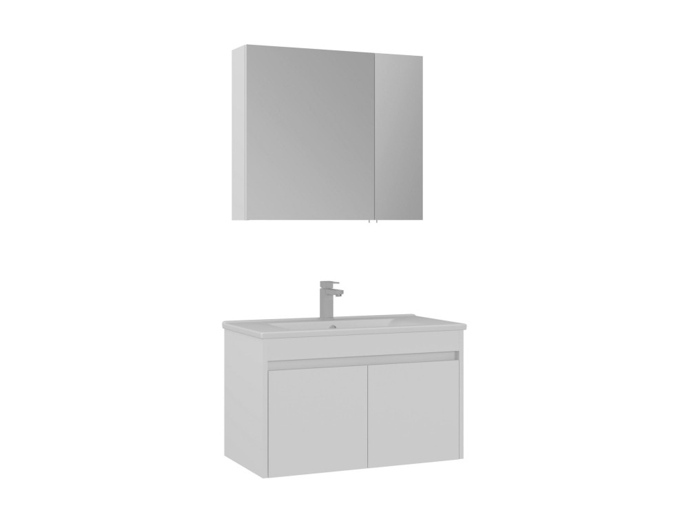 Conjunto de mueble con lavabo y espejo (2 piezas) «Side 85 v2» - 85 x 45 x 52 cm - Blanco mate