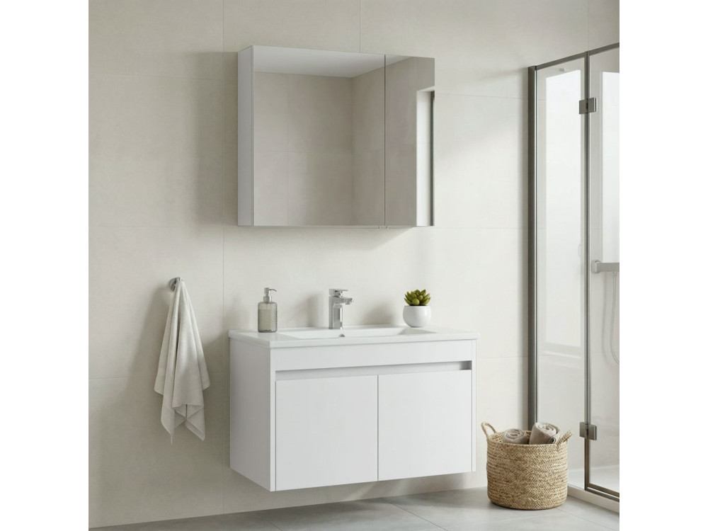 Conjunto de mueble con lavabo y espejo (2 piezas) «Side 85 v2» - 85 x 45 x 52 cm - Blanco mate