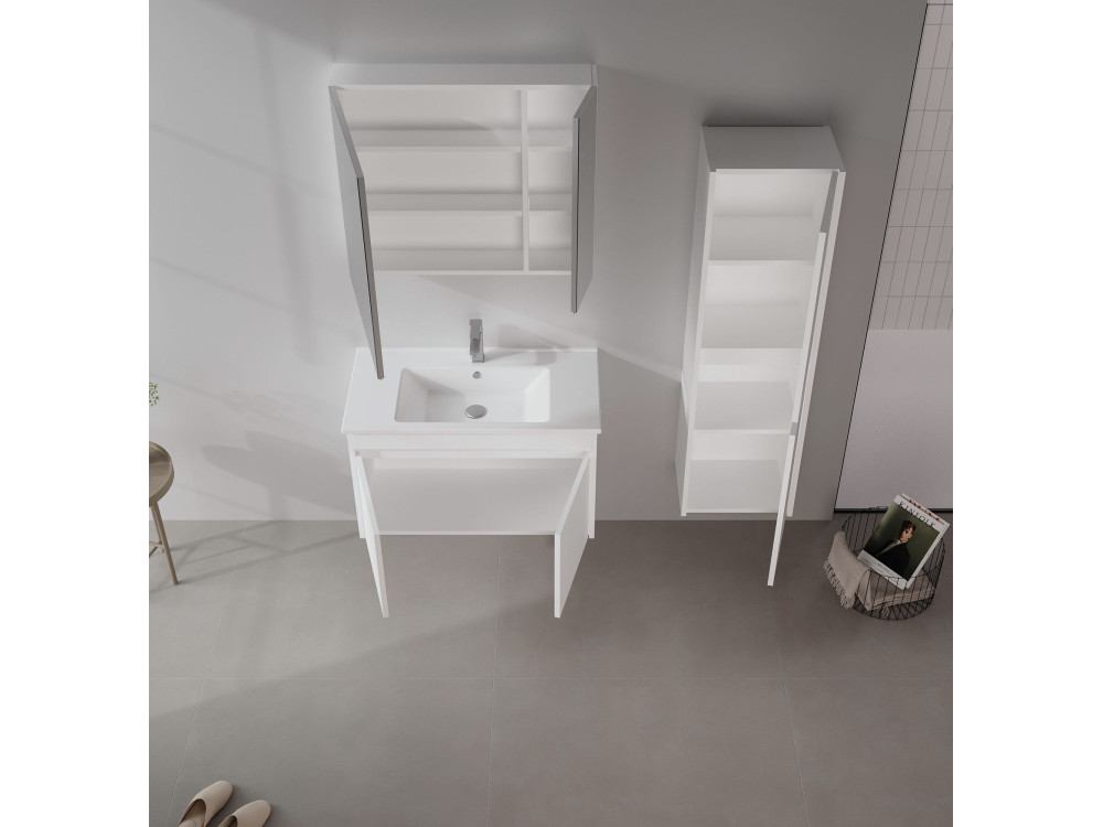Conjunto de mueble con lavabo y espejo (2 piezas) «Side 85 v2» - 85 x 45 x 52 cm - Blanco mate