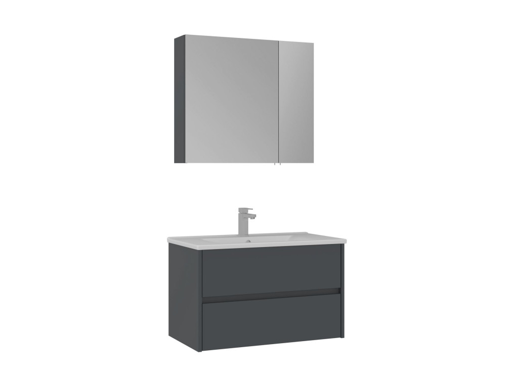 Conjunto de mueble con lavabo y espejo (2 piezas) «Side 85 v2» - 85 x 45 x 52 cm - Antracita mate