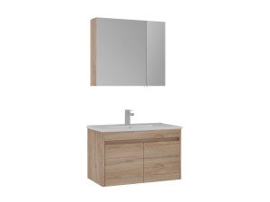 Conjunto de mueble con lavabo y espejo (2 piezas) «Side 85 v2» - 85 x 45 x 52 cm - Roble