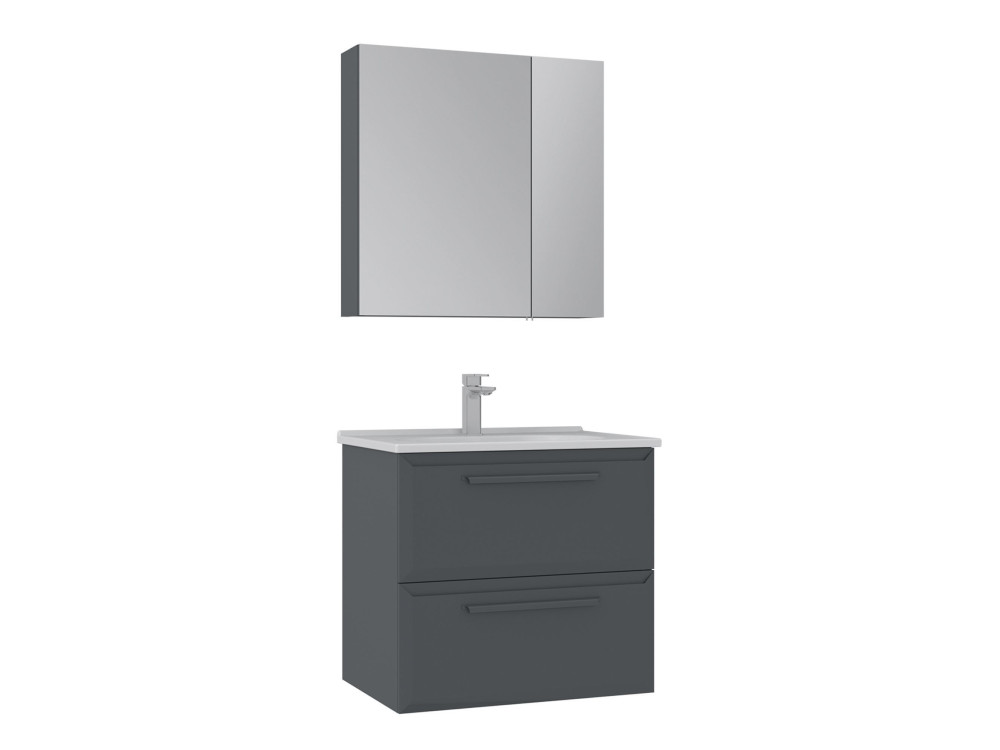 Conjunto de mueble con lavabo y espejo (2 piezas) «Nuvola 65 v2» - 65 x 50 x 62 cm - Antracita