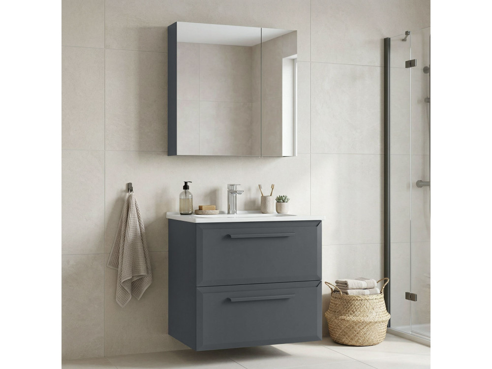 Conjunto de mueble con lavabo y espejo (2 piezas) «Nuvola 65 v2» - 65 x 50 x 62 cm - Antracita