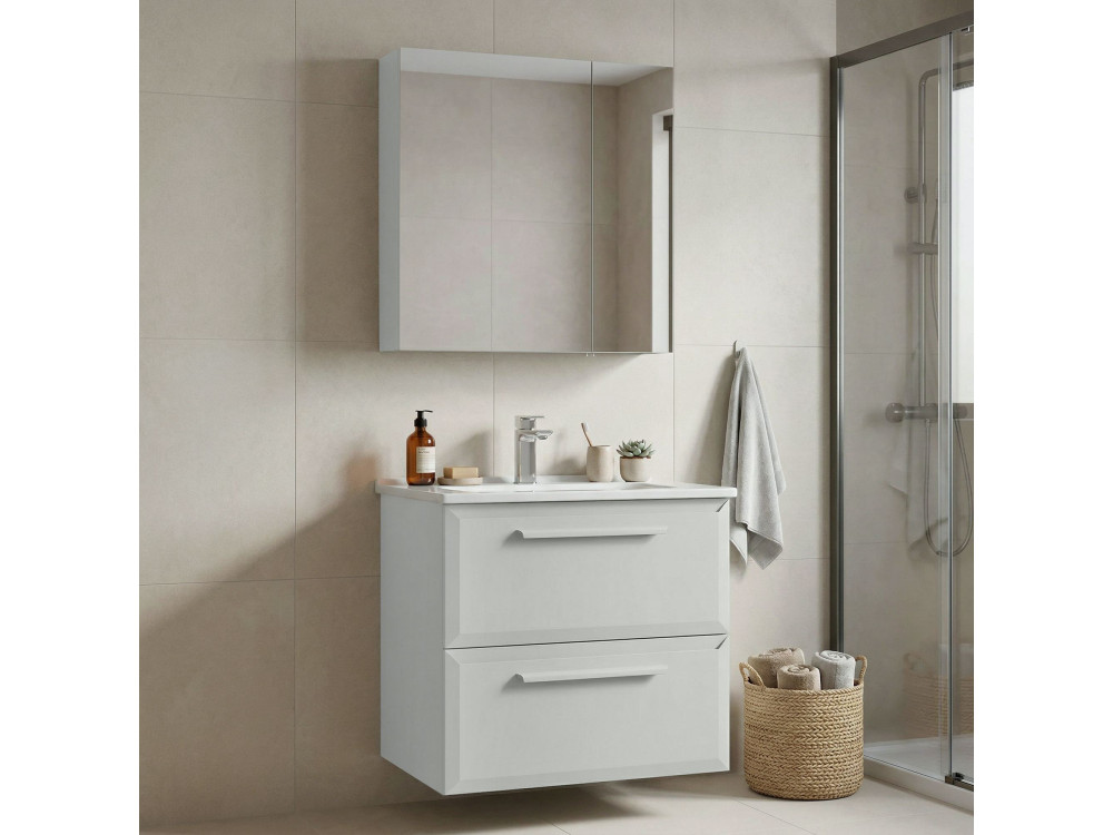 Conjunto de mueble con lavabo y espejo (2 piezas) «Nuvola 65 v2» - 65 x 50 x 62 cm - Cashmere