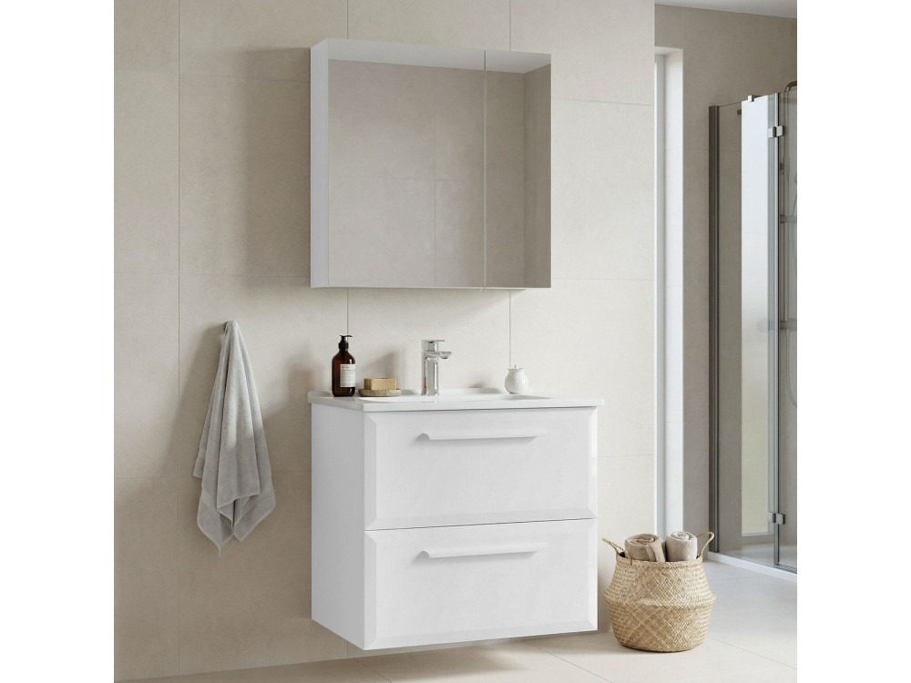 Conjunto de mueble de lavabo con espejo (2 piezas) «Nuvola 65 v2» - 65 x 50 x 62 cm - Blanco