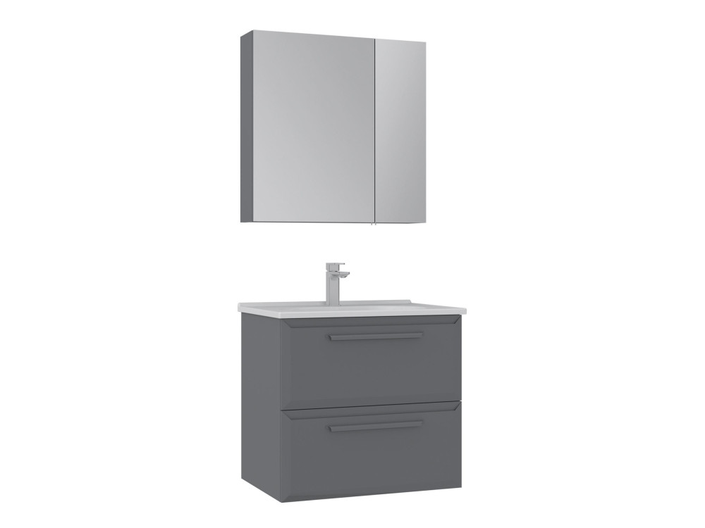 Conjunto de mueble con lavabo y espejo (2 piezas) «Nuvola 65 v2» - 65 x 50 x 62 cm - Gris