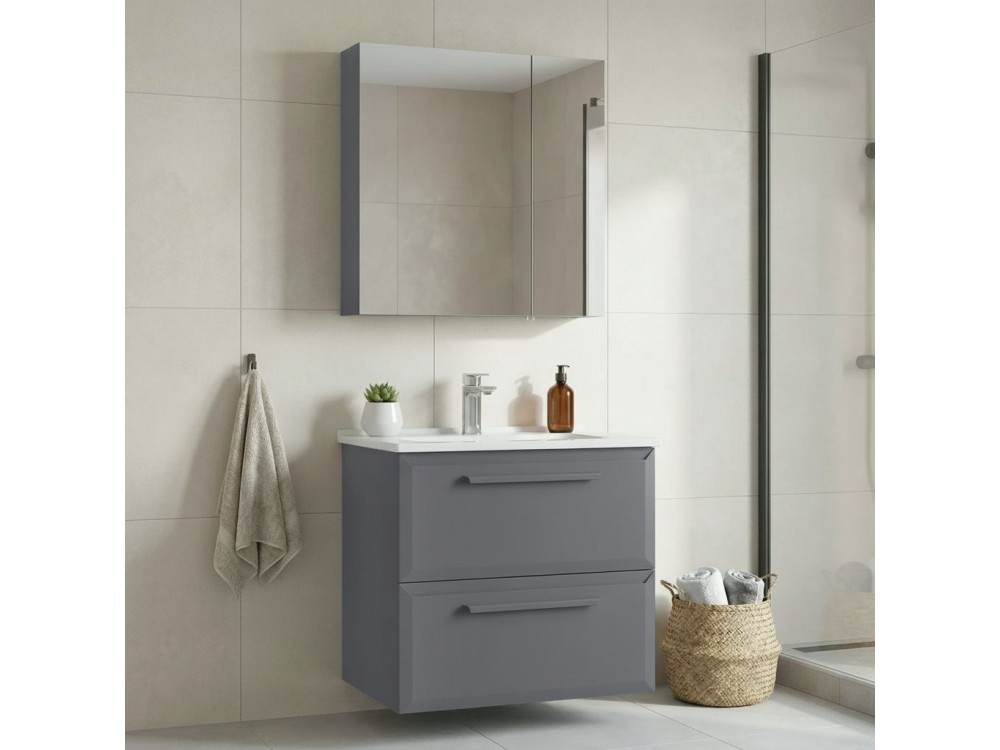 Conjunto de mueble con lavabo y espejo (2 piezas) «Nuvola 65 v2» - 65 x 50 x 62 cm - Gris