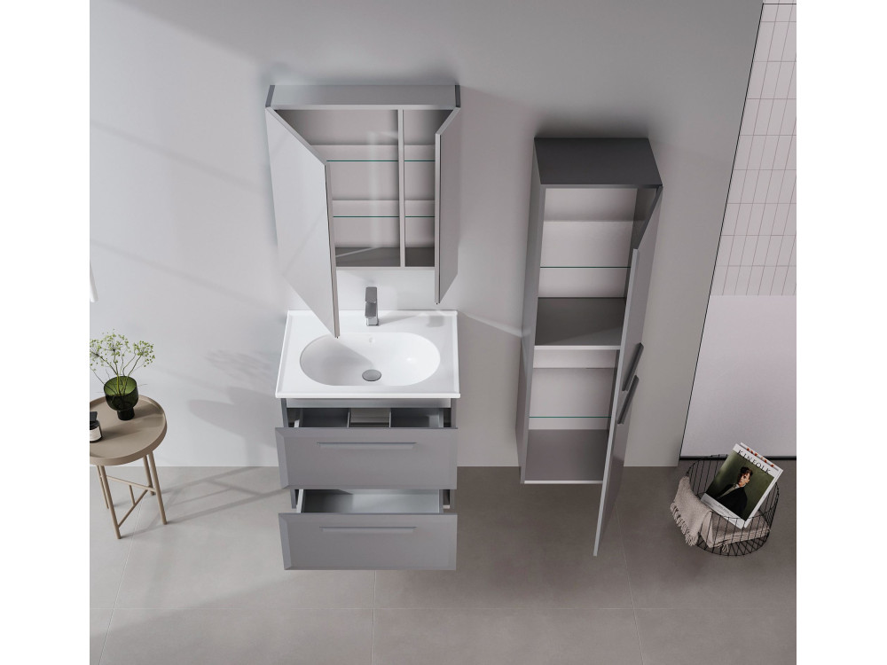 Conjunto de mueble con lavabo y espejo (2 piezas) «Nuvola 65 v2» - 65 x 50 x 62 cm - Gris