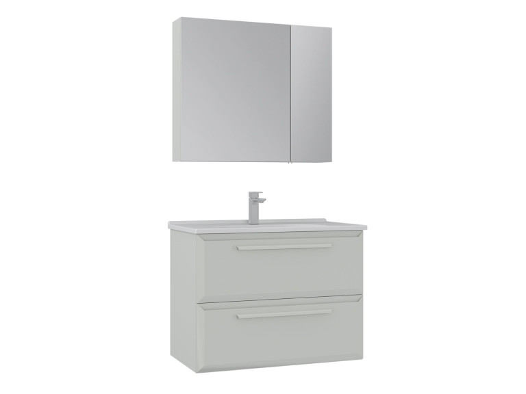 Conjunto de mueble de lavabo con espejo (2 piezas) «Nuvola 80 v2» - 80 x 50 x 62 cm - Cashmere