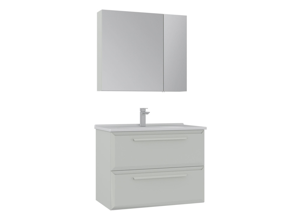 Conjunto de mueble de lavabo con espejo (2 piezas) «Nuvola 80 v2» - 80 x 50 x 62 cm - Cashmere