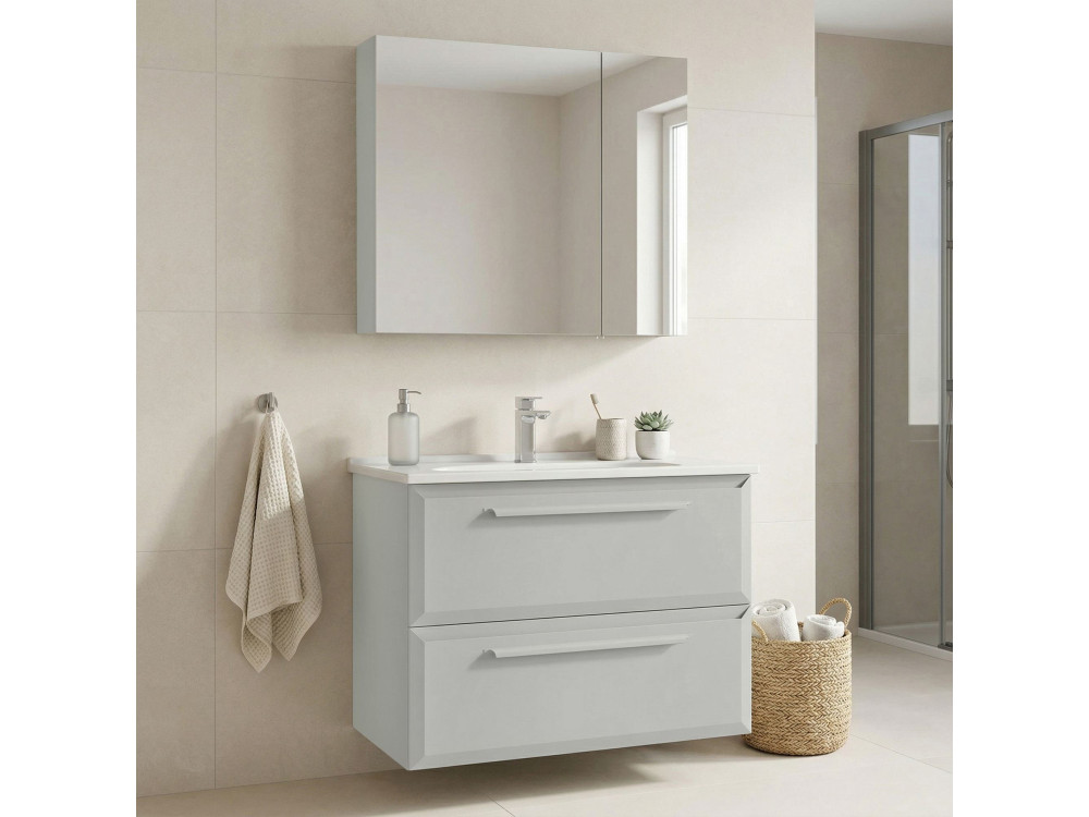 Conjunto de mueble de lavabo con espejo (2 piezas) «Nuvola 80 v2» - 80 x 50 x 62 cm - Cashmere