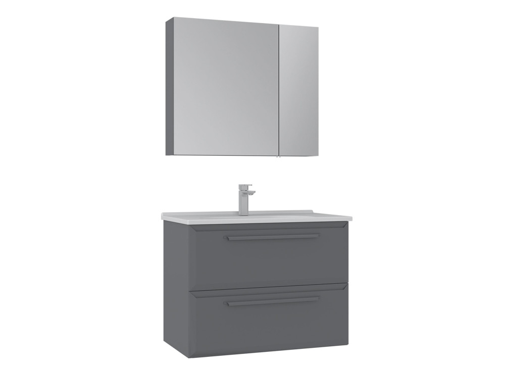 Conjunto de mueble con lavabo y espejo (2 piezas) «Nuvola 80 v2» - 80 x 50 x 62 cm - Gris