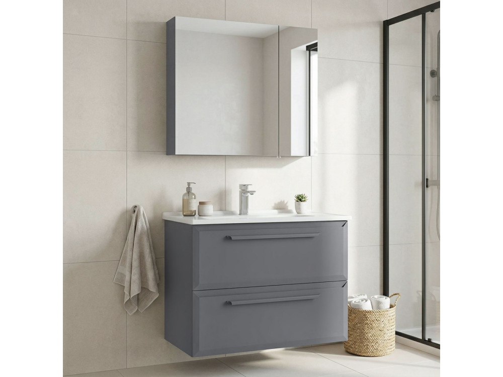 Conjunto de mueble con lavabo y espejo (2 piezas) «Nuvola 80 v2» - 80 x 50 x 62 cm - Gris