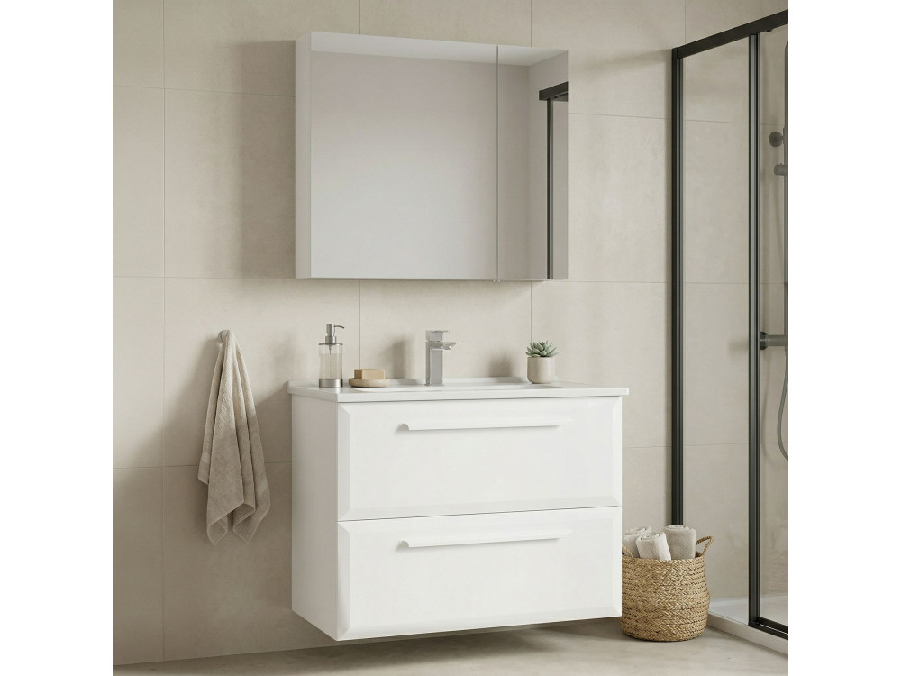 Conjunto de mueble con lavabo y espejo (2 piezas) «Nuvola 80 v2» - 80 x 50 x 62 cm - Blanco