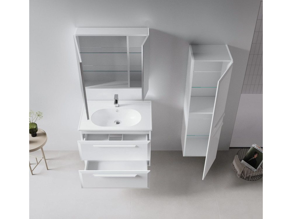 Conjunto de mueble con lavabo y espejo (2 piezas) «Nuvola 80 v2» - 80 x 50 x 62 cm - Blanco