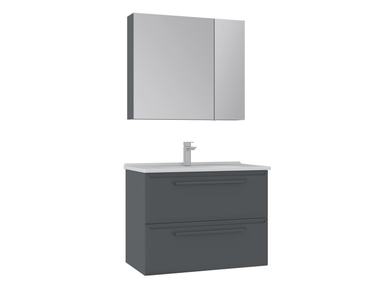 Conjunto de mueble con lavabo y espejo (2 piezas) «Nuvola 80 v2» - 80 x 50 x 62 cm - Antracita