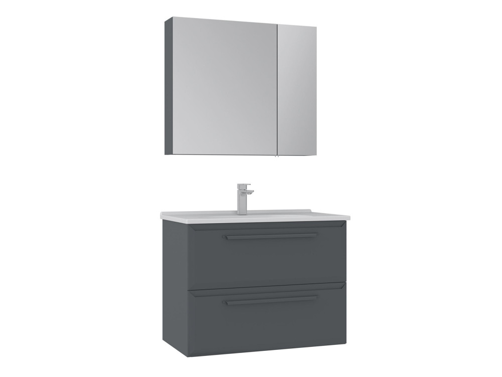 Conjunto de mueble con lavabo y espejo (2 piezas) «Nuvola 80 v2» - 80 x 50 x 62 cm - Antracita