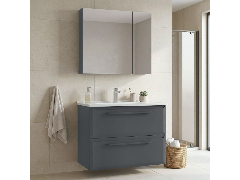 Conjunto de mueble con lavabo y espejo (2 piezas) «Nuvola 80 v2» - 80 x 50 x 62 cm - Antracita