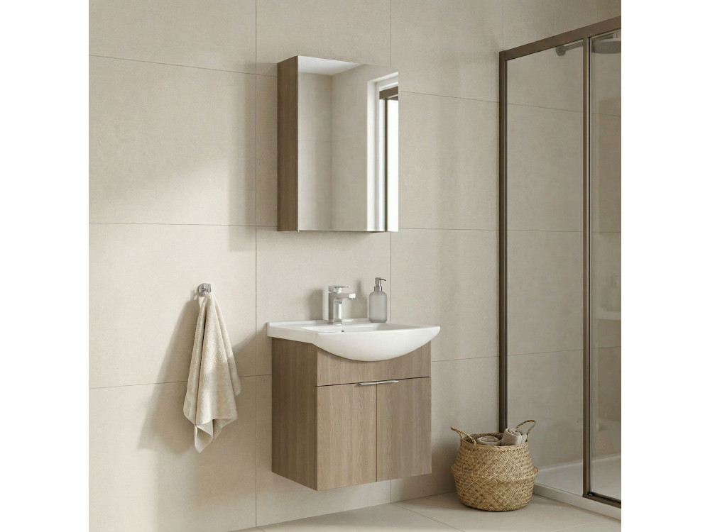 Conjunto de mueble con lavabo y espejo (2 piezas) «Purus 55» - 55 x 50 x 58 cm - Roble