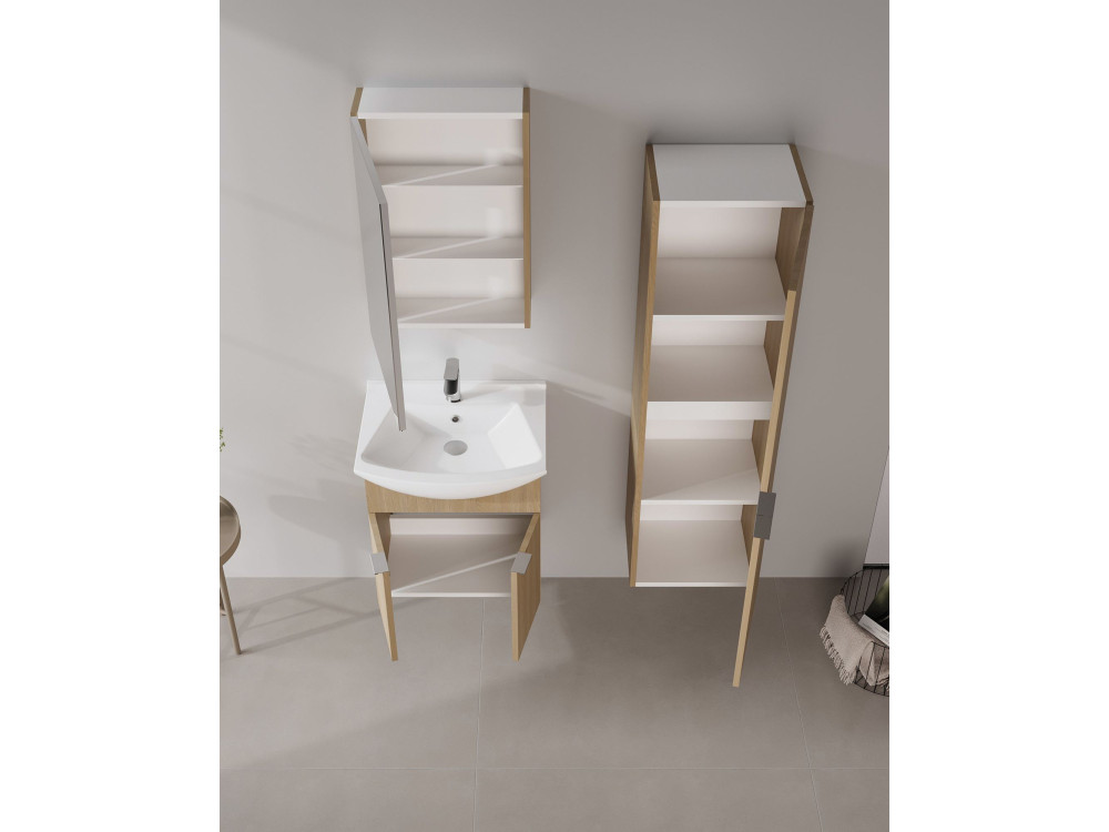 Conjunto de mueble con lavabo y espejo (2 piezas) «Purus 55» - 55 x 50 x 58 cm - Roble